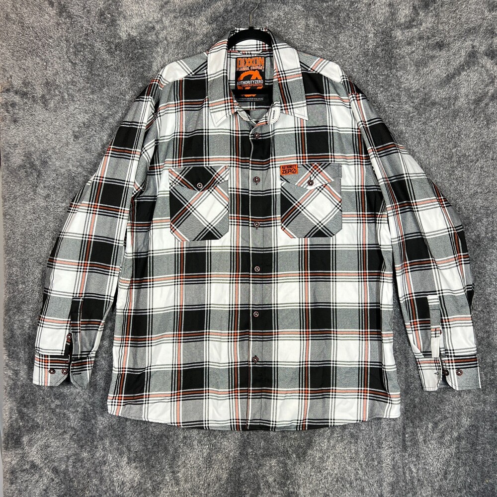 Authority Zero Dixxon Flannel Shirt Mens 3X Black Orange Plaid Survival